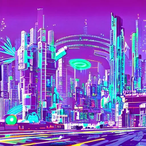 Prompt: "Generate a cyberpunk city space, complete with towering neon skyscrapers, holographic billboards, and bustling crowds of people. Also generate the negative version of this image, with reversed colors and high contrast."