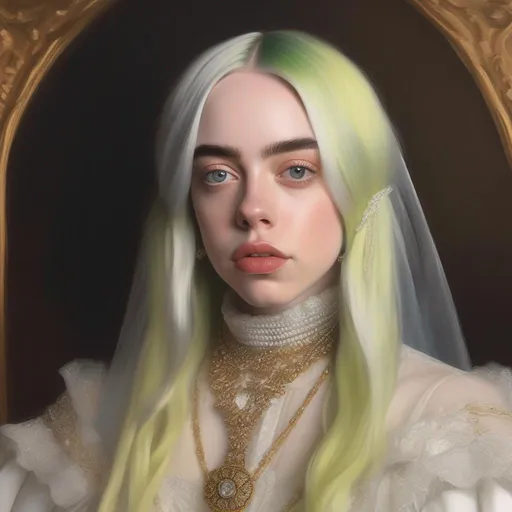 Prompt: billie eilish in 2023 victorian portrait