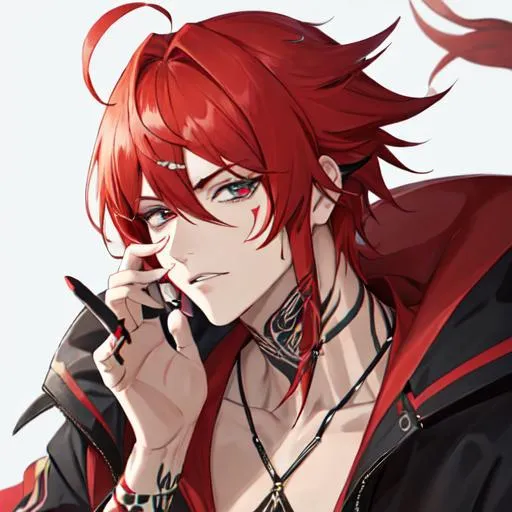 Prompt: Zerif 1male (Red hair covering his right eye) with tattoos

