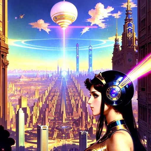 Prompt: Eight gorgeous gynoid sister-muses witness the Battle of Hopepunk Boulevard from the city ramparts while searching for their lost android brother, during the Dreamtropolis Uprising of 2066 CE.
fantasy sci-fi art, william bouguereau, alphonse mucha, maxfield parrish, luis royo, sorolla,  juan gimenez, holographic 
 volumetric lighting, occlusion, Unreal Engine 5 128K UHD Octane