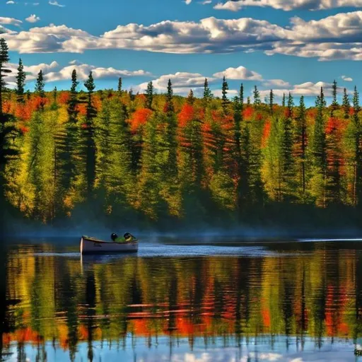 Prompt: algonquin
canoe
trees
river
birds
clouds
beautiful
quiet
calm