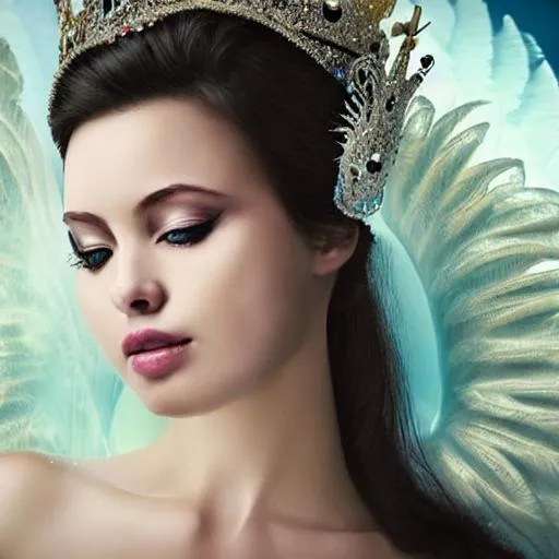 Prompt: A woman as the princess of swans, beautiful,closeup
