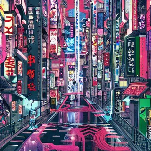 Prompt: hyper detailed cyberpunk tokio, japanese manga style