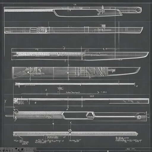 Prompt: 
Scrap metal katana schematics 