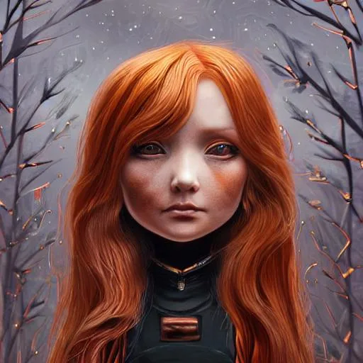 Prompt: Good looking Woman with copper hair looks out the window at the universe, artstation, hawk flies in the air, wide angle, intricate, elegant, overdetailed, professional digital painting, concept art, smooth, sharp focus, 8K, inspired by Felix Kelly and Mark Ryden, digital art, galaxy, inspired ethem onur bilgiç, for fantastic book cover,