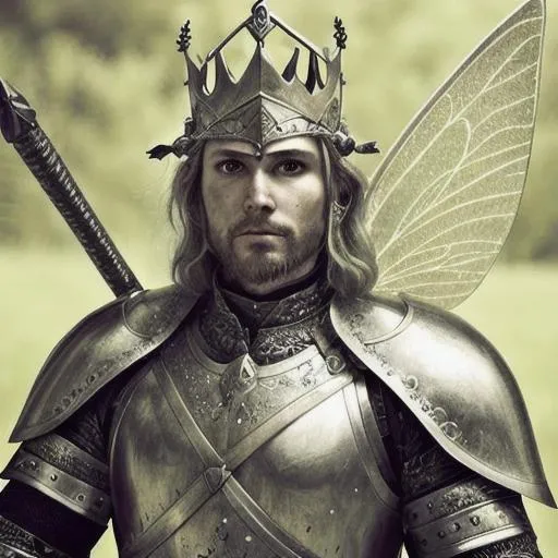 Prompt: Portrait of a fairy warrior king in full armor and ready for battle