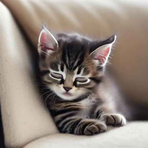 Prompt: kitten sleeping on a sofa 
