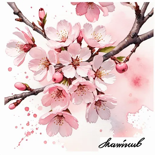 Prompt: creat cherry blossom water color painting logo with the name of Shadab
