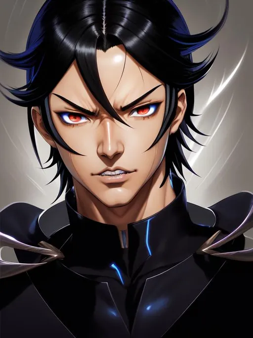 Prompt: face portrait of a {attractive man}, smooth light tan skin, realistic flowing black hair, symmetrical,  fierce anime eyes, cinematic lighting, detailed face, by Kazuma Kaneko, Kaneko Kazuma, Shinichi Sakamoto, shin megami tensei, SMT, Shin Megami Tensei Nocturne, nahobino,  concept art, digital painting, looking into the camera, scruffy, medium short hair, realistic hoodie, stylized, mexico