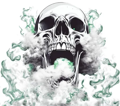Prompt: Open mouth skull with green smoke coming out of mouth