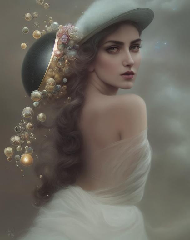 A beautiful woman using a hat made of Saturn rings a... OpenArt