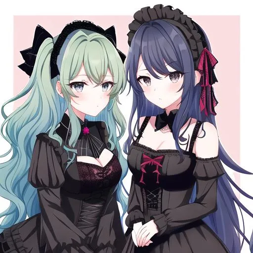 Prompt: Chikafusa 1male. Teal hair; Wavy with long strands down the shoulders that is Curly medium in the back. Black eyes. Wearing a Gothic-style Lolita outfit featuring a black lace-trimmed dress with a fitted bodice and a voluminous skirt. The dress is adorned with intricate lace patterns, bows, and ribbons. Completing the look are knee-high socks or stockings, platform shoes, and accessories such as a wide-brimmed hat, choker, and lace gloves. The overall aesthetic is dark, elegant, and Victorian-inspired.Anime style, UHD, masculine