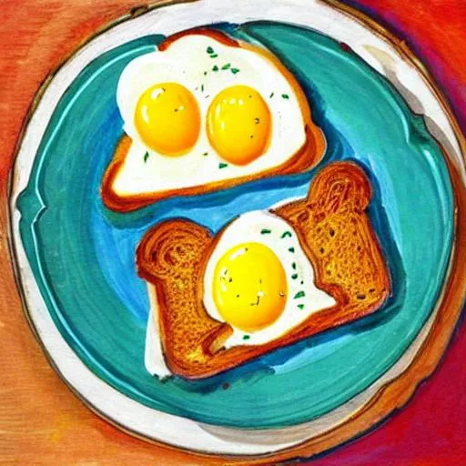 Prompt: Plate of eggs and toast in The style of Michael Angelo 
