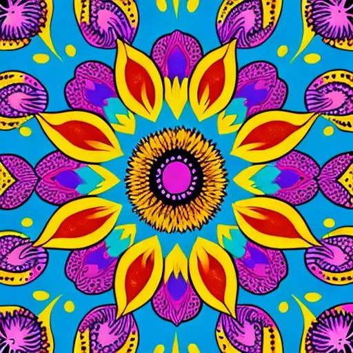 Prompt: Lisa Frank style illustration of sunflower pattern background, detailed , outlines