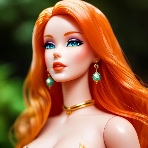 Prompt: a beautiful mermaid with pale skin and orange hair  and lips, Barbie doll , 4k,  facial closeup



