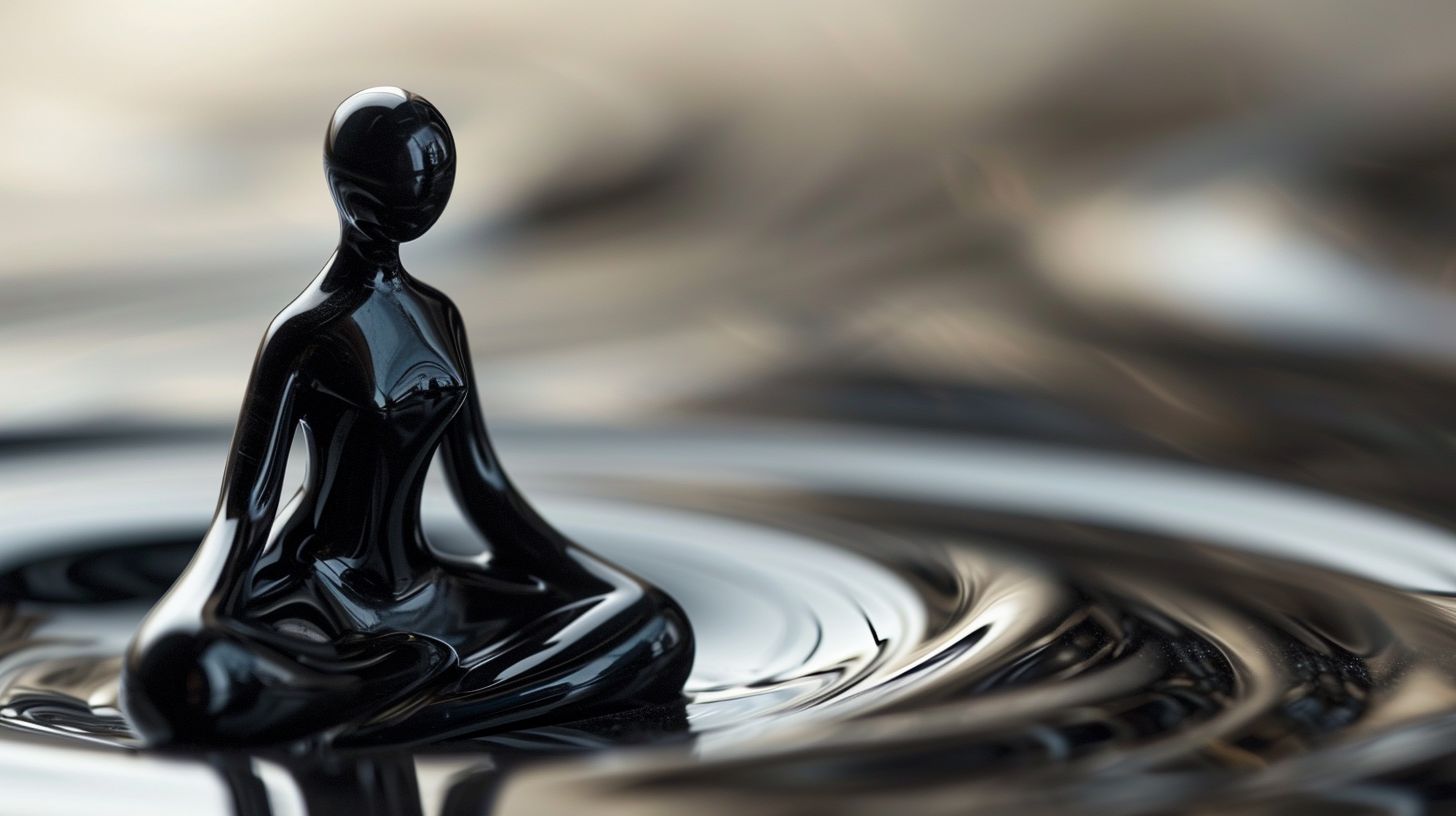 Prompt: vanta black figurine swirling into existence in wide ratio