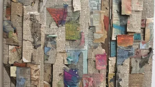 Prompt: An abstract mixed media artwork representing the theme "Why should I wake when I'm half past dead?" using layers of torn pages from old books, newspaper clippings, and splashes of faded watercolors to convey a sense of fading memories and existential contemplation.