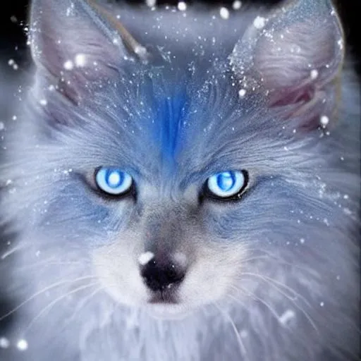 Prompt: A fluffy blue fur huge icy eyes with snow like fur and possesing the power of winter