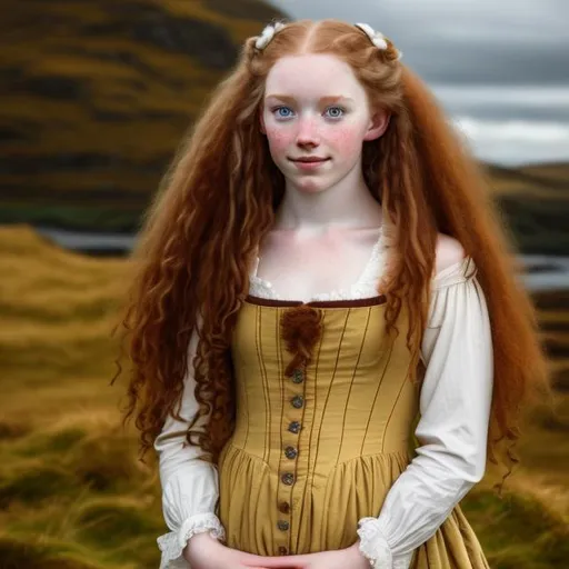 Lass from scotland in 18th century,red curly long ha... | OpenArt