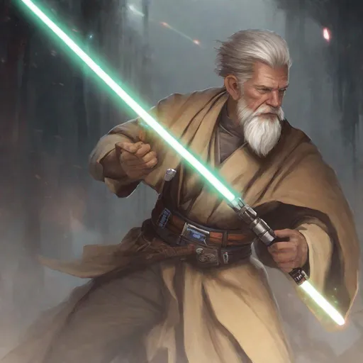 Prompt: John Brown as jedi with lightsaber, award winning, artstation,