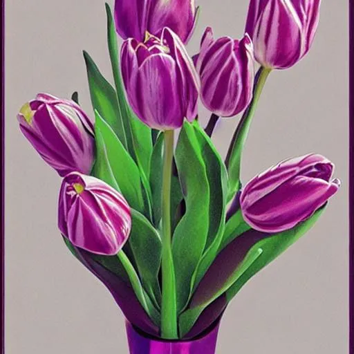 Prompt: poster tulip vase pink purple