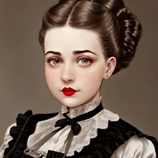 fashoinable girl, 1890's styled hair, full lips, fac... | OpenArt