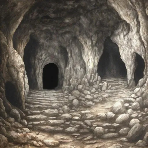 Prompt: cave, painting, creepy, realistic