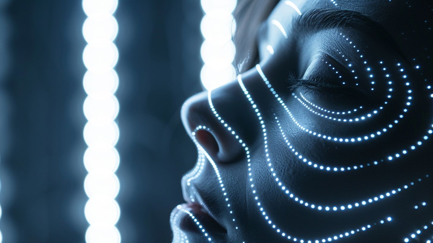 Prompt: person, face with lines, hologram, unsplash, abstract, light through blinds, profile image, the ghosts in the machine, three-dimensional, op, brain, high resolution, shadowed, light silver and dark navy, mind-bending patterns, futuristic robots