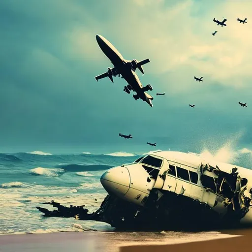 Prompt: A aeroplane is crashing in sea
