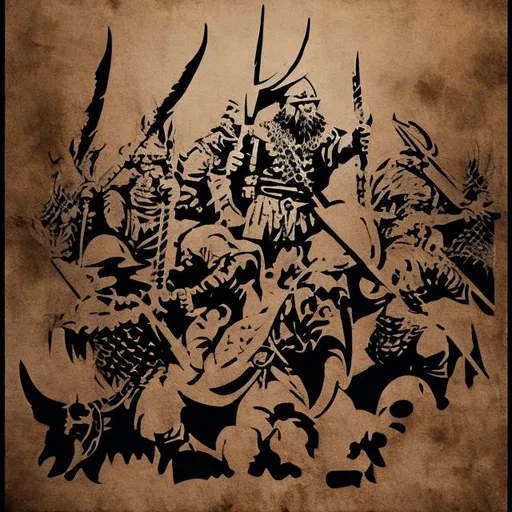 Prompt: Stencil of a viking raid 