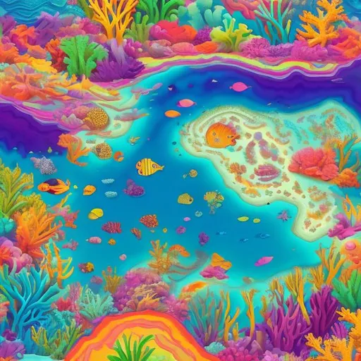 Prompt: Great barrier reef in the style of Lisa frank