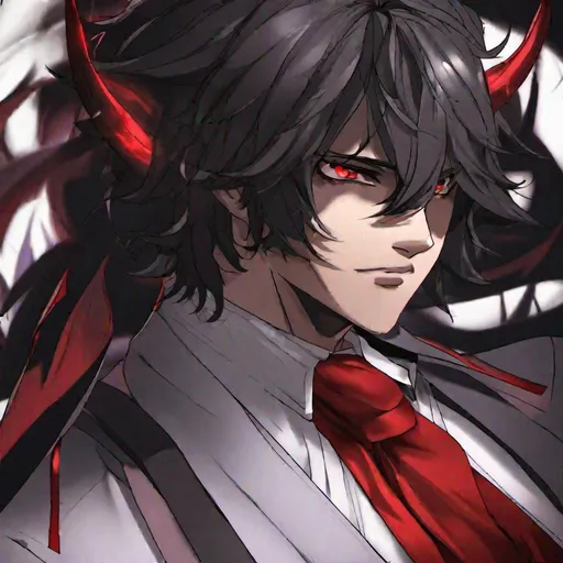 Prompt: Damien (male, short black hair, red eyes) a sadistic look on his face, demon form, fighting, 4k, HD