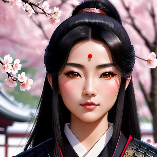 Prompt: Young Samurai with long black hair and ponytail, wearing samurai armor, standing in a Japanese temple, cherry blossom petals falling, illuminated lanterns, glowing sunrise, tranquil lighting, ethereal lighting, delicate shadows, ((beautiful detailed eyes, symmetrical eyes), dramatic lighting, (photorealism:1.5), (photorealistic:1.4), (8k, RAW photo, masterpiece), High detail RAW color photo, a professional photo, realistic, (highest quality), (best shadow), (best illustration), ultra high resolution, highly detailed CG unified 8K wallpapers, physics-based rendering, photo, realistic, realism, high contrast, hyperrealism, photography, f1.6 lens, rich colors, hyper-realistic lifelike texture, cinestill 800)