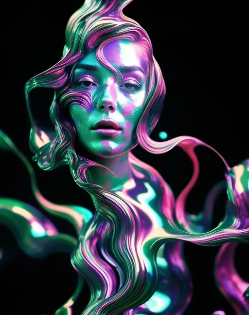 Prompt: Exuberant, Happy, upbeat psychedelic cinematic, Nebula, 3D, HD, Beautiful{Female Guitarist}liquid silver, expansive metallic background, supernova, freeform colorful ink chaos, hyper realistic, 8K --s98500