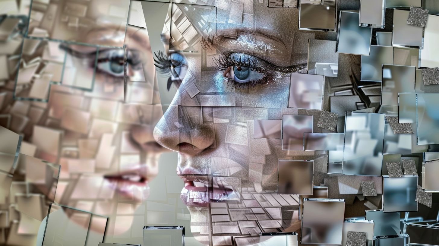 Prompt: girl face 3d made of crystal tiles