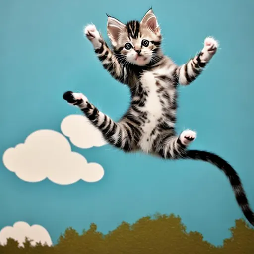 Prompt: a kitten in the air funny style