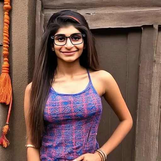 Prompt: Mia khalifa at the age of 16 years old in newari clothes 
