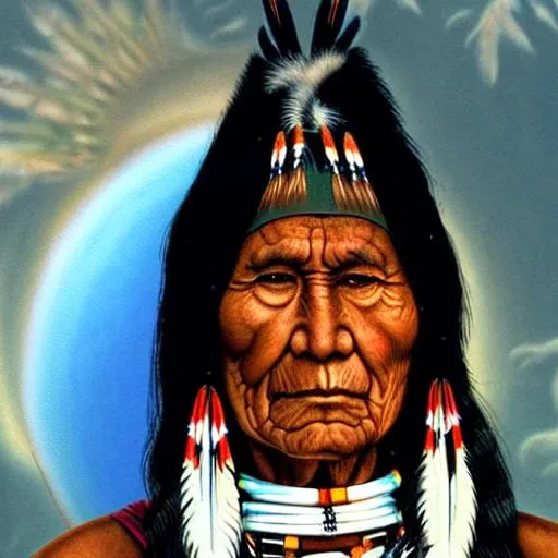 Prompt: Native American on Saturn