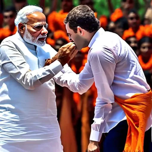Prompt: Narendra Modi and Rahul Gandhi fight
