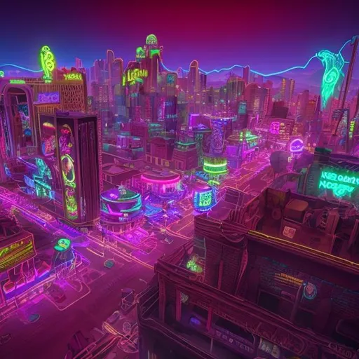 Prompt: lovecraftian style neon las vagas city