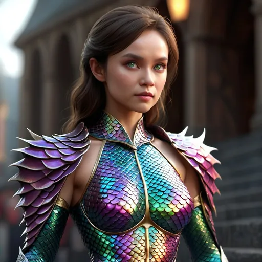 Prompt: Beautiful dragon scales woman, photorealistic, 8K, UHD, super detailed, full-length, entire body, iridescent scales, intricate details, realistic lighting, fantasy, high quality, detailed eyes, elegant pose, mythical, magical aura, ethereal, professional, detailed skin texture, shimmering, elaborate design, high resolution, super-detailed, photorealism