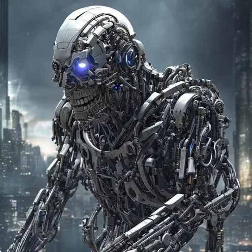 Prompt: a fantastic cyborg, with the presence of humanity