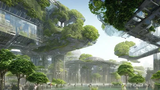 Prompt: photorealistic architecture exterior + futuristic + campus school + lots of glass + lots of gold metal trim + lush gree park in the middle + trees + trees + art of Leon Tukker