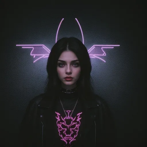 Prompt: beautiful female demon, hell, demonic, vaporwave, retro, neon, aesthetic, liminal, high quality, high definition, beautiful synthwave retro futuristic aesthetic with neon lights and cyber futuristic environment