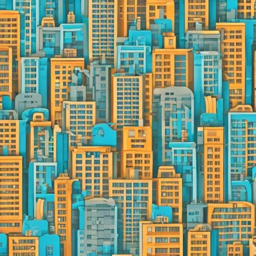 Prompt: Make a whole city , different shots of he city in this style , the buildings must be close enough to make out promotions and names of the buildings