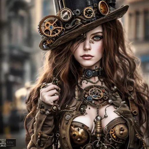 Prompt: A hyper realistic extremely detailed steampunk woman 