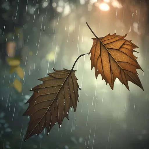 Prompt: a pile of leaves on a gentle rainy day in a magical world , photorealistic, god rays, artstation, deviantart, unreal engine, intricate details