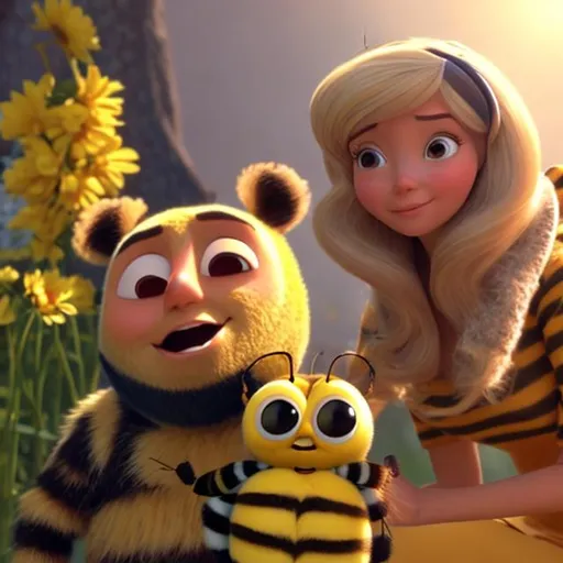 Prompt: Bee Movie and Masha and the Bear 