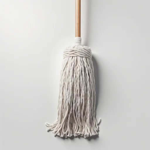 Prompt: Aerial wide view straight-down on top of a cotton mop on a white background, separated from each other, without touching the edges of the canvas, d&d, 3d render, seen from directly above, flat lay, semi-realistic textures