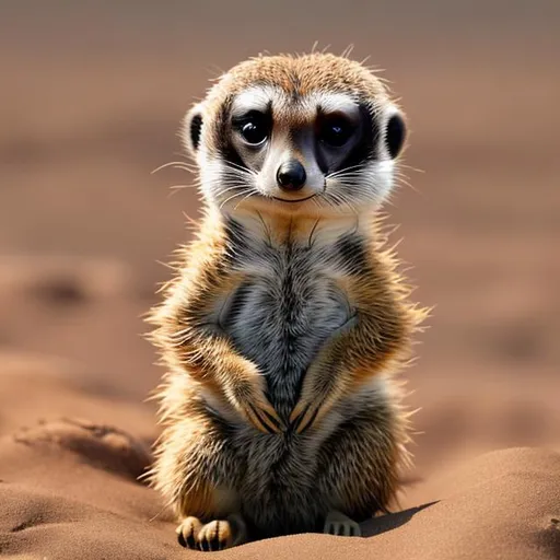 Prompt: A meerkat with water feet and a fire helmet